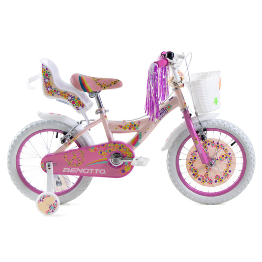 Bicicleta BENOTTO BMX FLOWER POWER R16 - Divertida Bicicleta Rosa para Niñas con Ruedas de Entrenamiento
