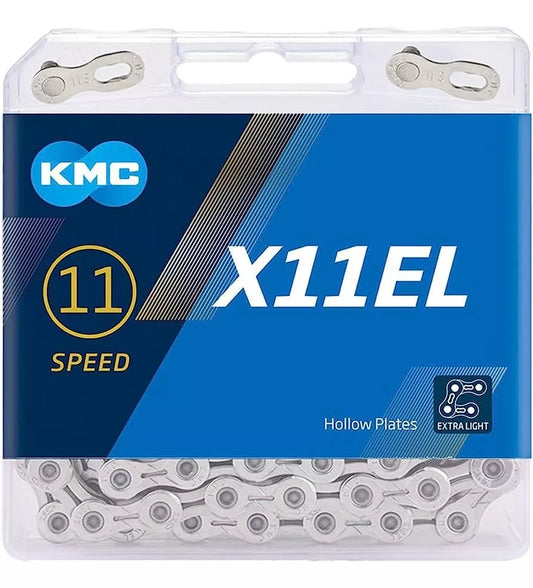 Cadena KMC X11EL Plateada para Bicicleta - 118 Links: Compatible con Sistemas de 11 Velocidades, Ligera y Duradera